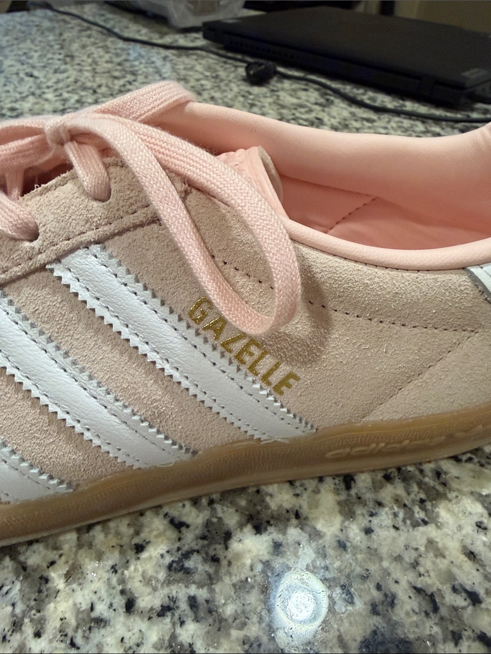 adidas Women's Pink Suede Sneakers with White Stripes - Picture 5 of 7
